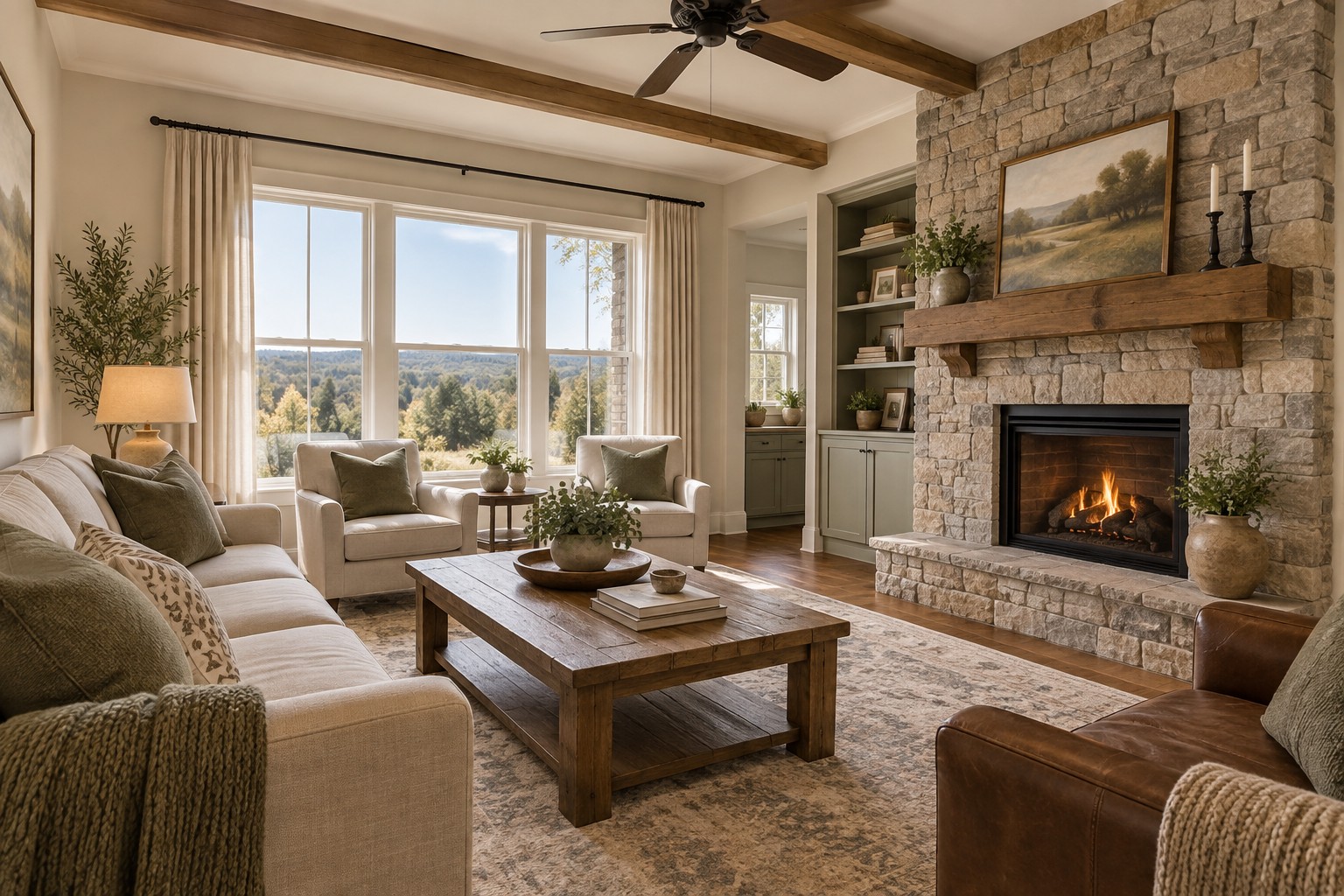 A cozy North Alabama living room, illustrative